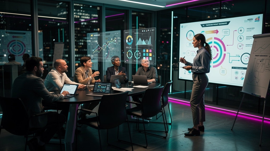 Toolzz para PMEs: 7 passos para universidades corporativas de sucesso em 2026 — Uma sala de reunião moderna e bem iluminada, com um grupo diversificado de profissionais participando de um workshop. Em