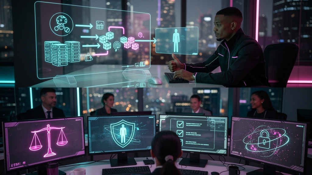 Toolzz: solução ágil para Human Approval em workflows de IA em 2026 — Um infográfico dividido em duas partes (para carrossel do Instagram). Parte superior: Diagrama de fluxo mostrando uma decisão de I