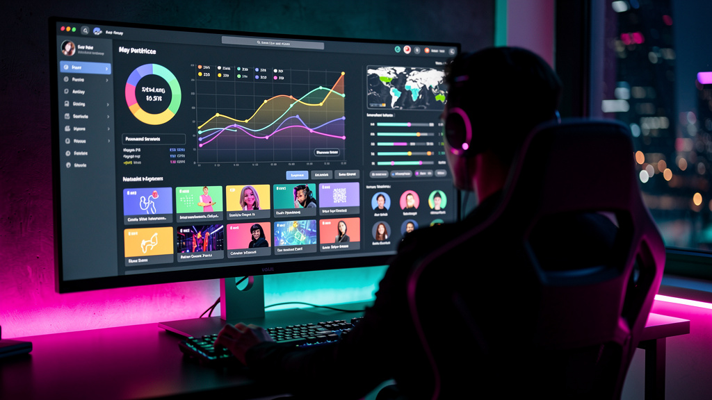 Toolzz vs Thinkific: Qual é melhor para Influenciadores Educacionais? — Uma tela de computador exibindo um painel de controle intuitivo de uma plataforma de e-learning. Na tela, gráficos de desempenho