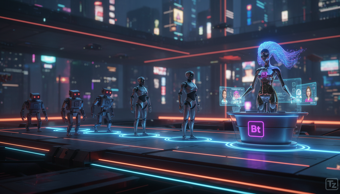 Transformação digital via Instagram: por onde começar — Um diagrama de fluxo mostrando a evolução da automação no Instagram. No início, robôs com movimentos desajeitados representando automação antiga