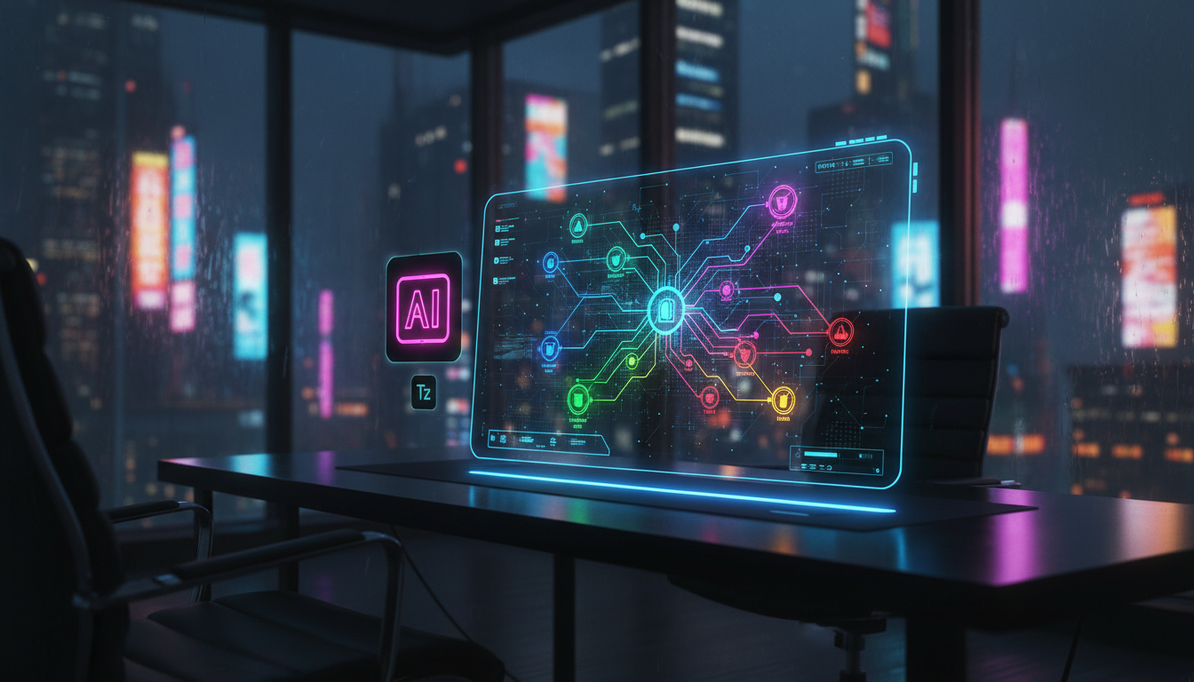 Trilhas Personalizadas com IA: O Guia Completo — Uma tela de dashboard complexa exibindo um mapa de conexões neurais estilizado, representando o aprendizado individualizado. Cada nó da rede representa