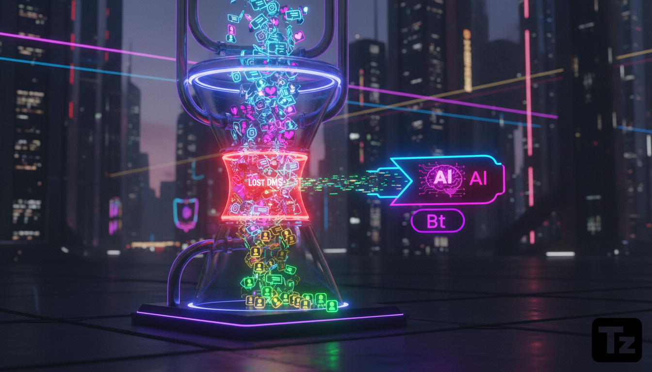 Troubleshooting: 7 Problemas Frequentes em Agendamento por Instagram — Um funil estilizado com o fluxo de mensagens do Instagram entrando no topo, representando as DMs perdidas. No meio do funil, um g