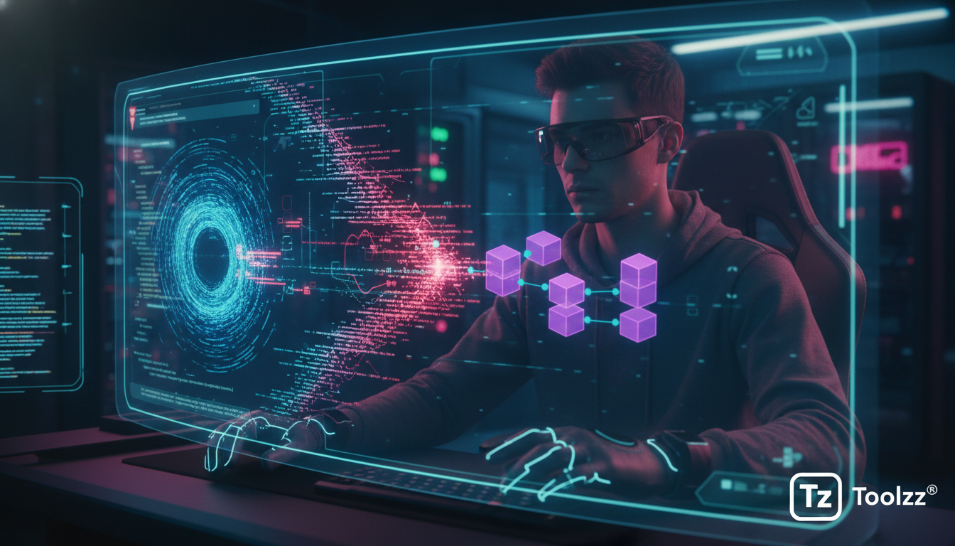 Visualize o Código: A Chave para um Aprendizado Eficaz em TI — Um desenvolvedor analisando o fluxo de execução de uma query SQL complexa em uma tela. A tela exibe uma representação visual em tempo rea