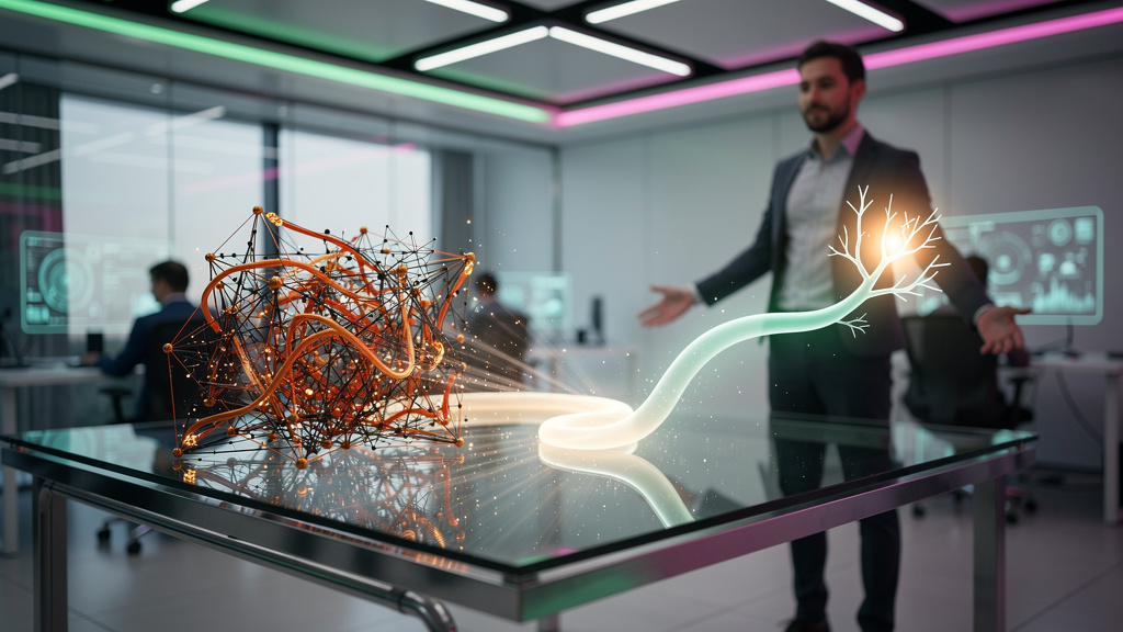 Voice AI: A Revolução da URA Inteligente para Empresas — Um diagrama visual que compara uma URA tradicional (complexa árvore de decisões com muitos menus) com uma URA inteligente (fluxo conversacional