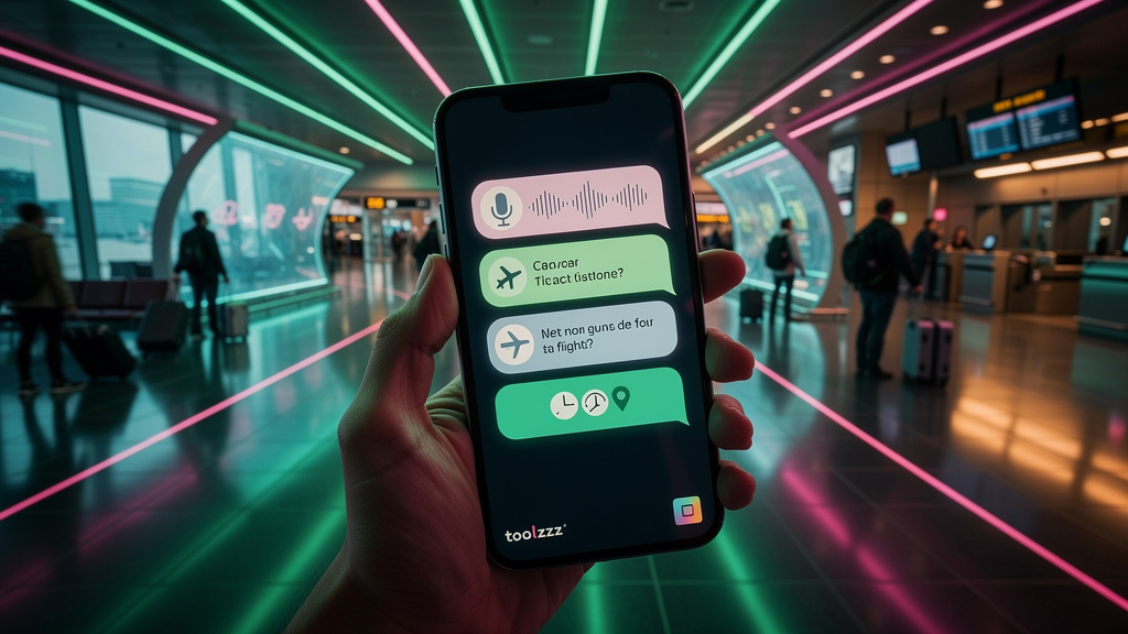 Voice AI e Automação: Transforme o Atendimento da sua Empresa — Uma tela de smartphone mostrando uma conversa em tempo real entre um cliente e um assistente virtual da Toolzz. O cliente está solicitan