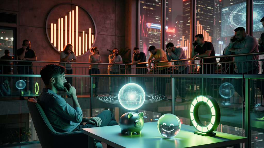 Voice AI: O Futuro da Automação e Atendimento ao Cliente — Um diagrama infográfico dividido em duas partes para carrossel. Parte superior: Gráfico de barras comparando o tempo de espera no atendimento